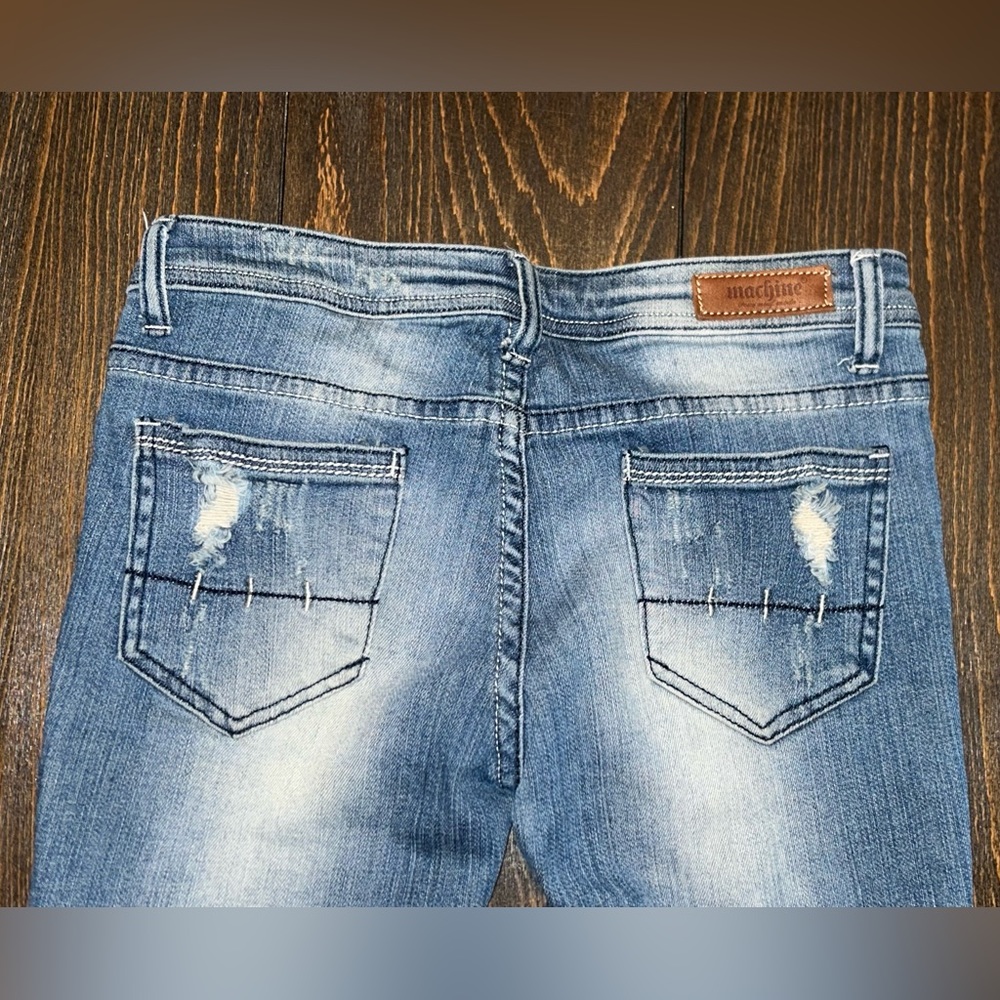 Size 3 junior MACHINE Pour Neuf Mode stretch denim 27x32 Distressed Skinny Jeans - Picture 4 of 11